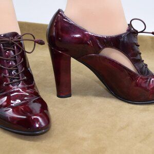 Stuart Weitzman Heels Pumps 7 M Black Oxford Booties Lace up Red Burgundy